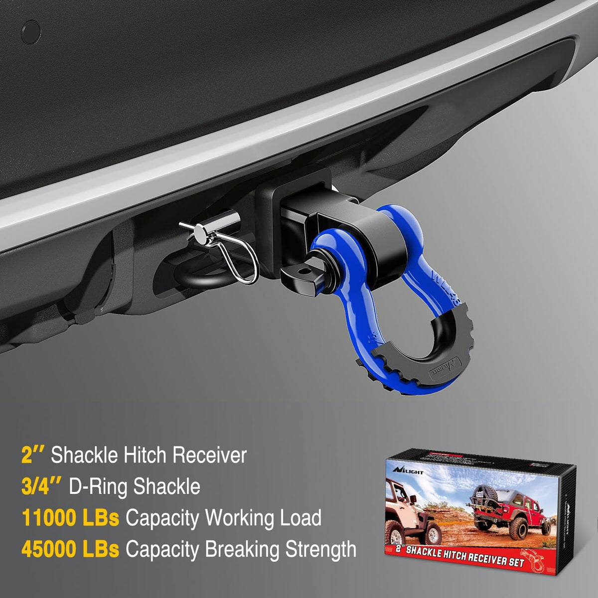 Shackle Hitch Receiver 2Inch for Vehicle Recovery with 3/4" Shackle