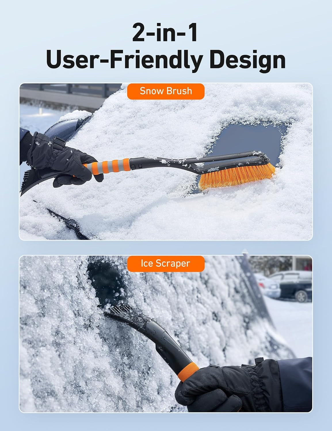 27" 2-In-1 Detachable Snow Brush & Ice Scrapers for Car Windshield