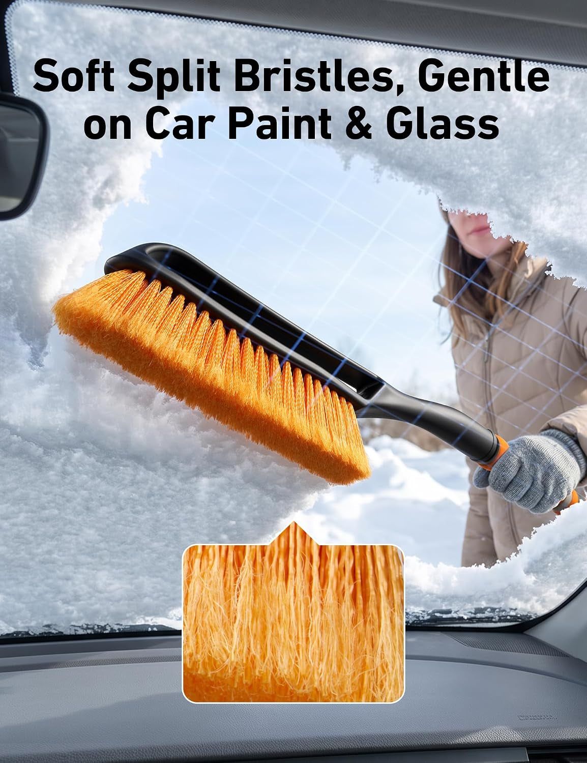 27" 2-In-1 Detachable Snow Brush & Ice Scrapers for Car Windshield