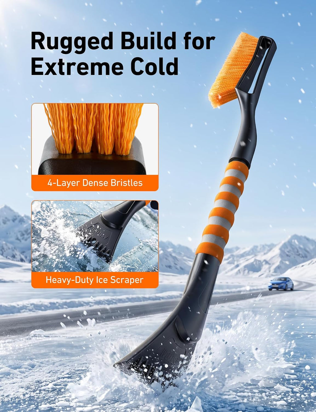27" 2-In-1 Detachable Snow Brush & Ice Scrapers for Car Windshield