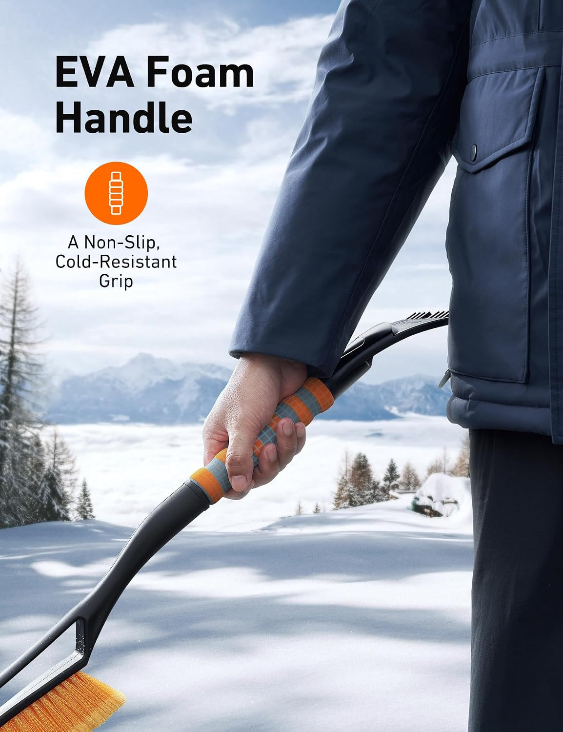 27" 2-In-1 Detachable Snow Brush & Ice Scrapers for Car Windshield